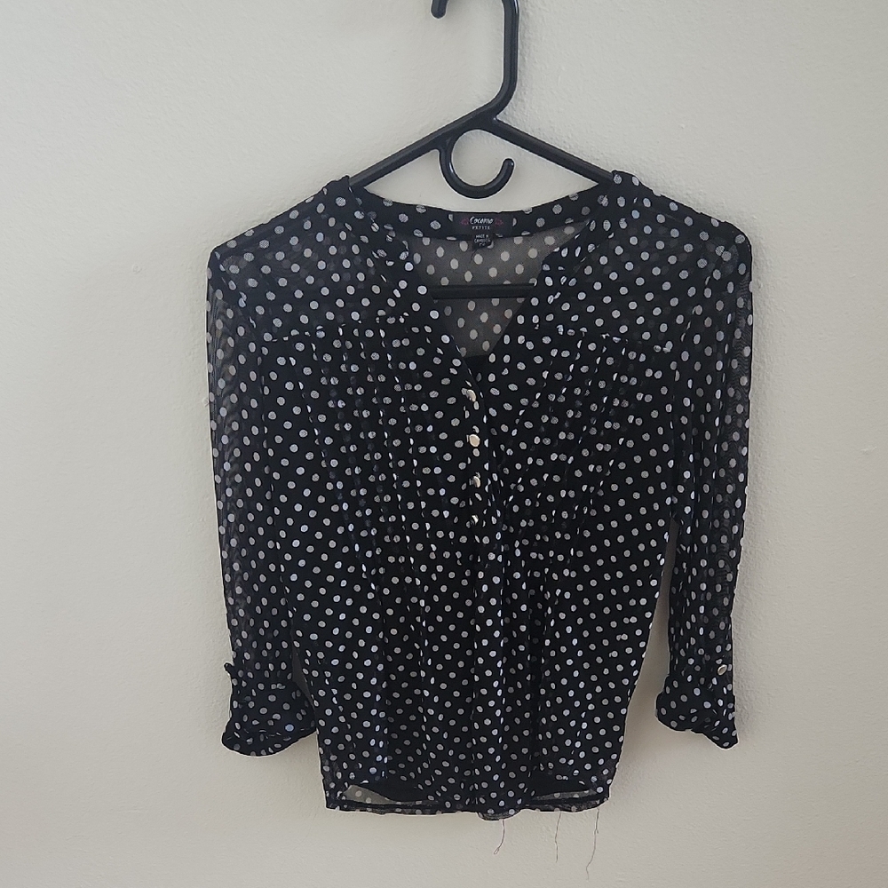 Cocomo Black Sheer Blouse with White Polka Dots